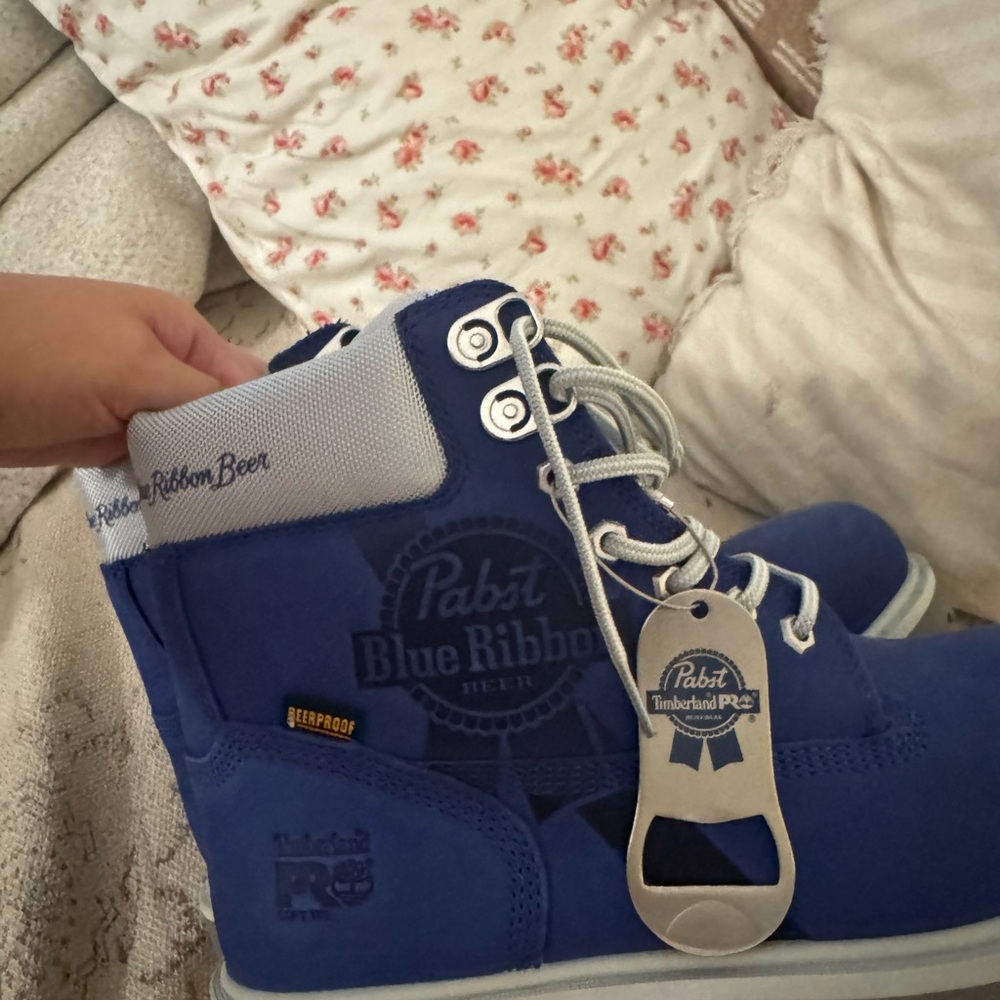 Timberland Blue Men's Work Boots with Gray Laces - Picture 6 of 7